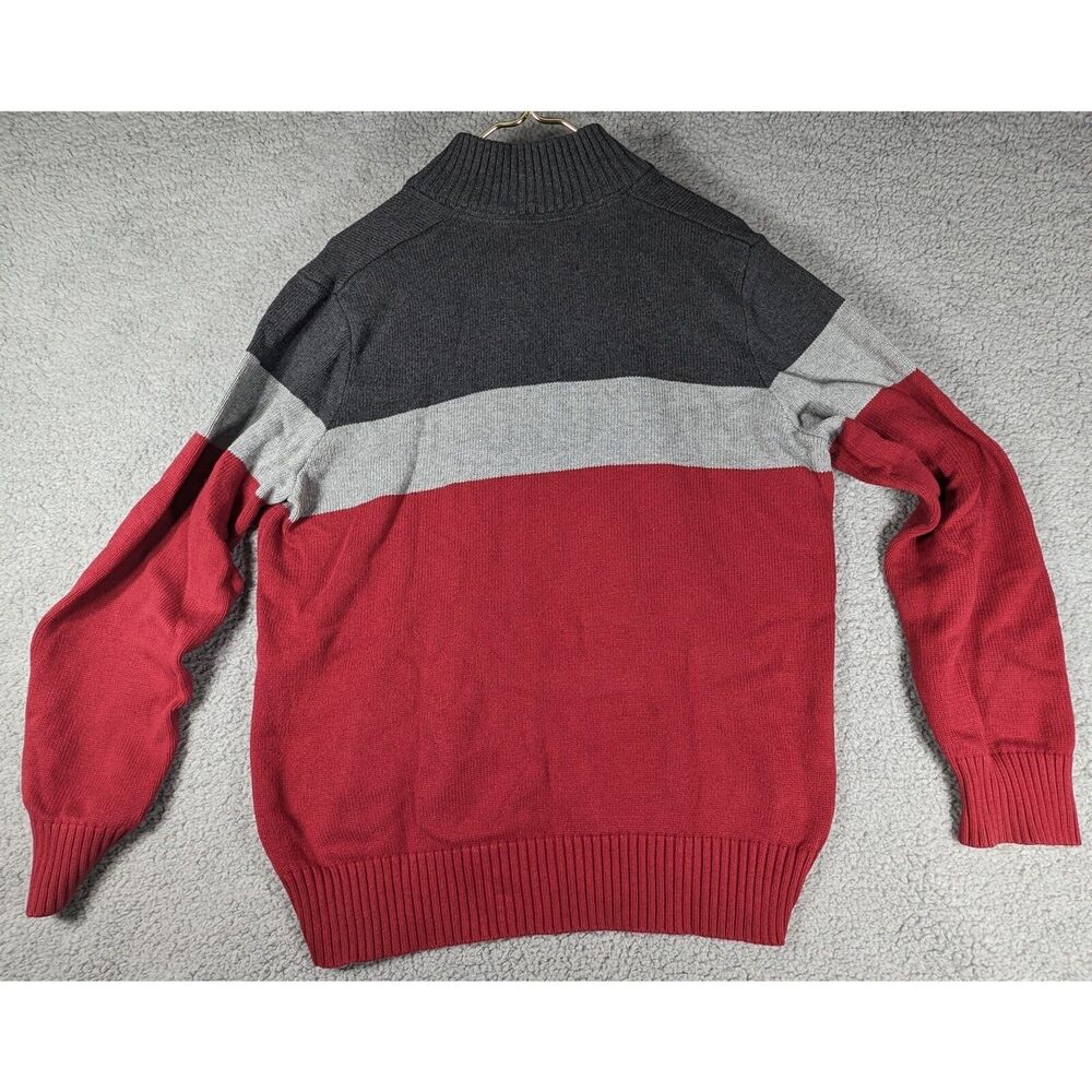 Eddie Bauer Sweater Mens Large Red Black Gray Long Sleeve Pullover Quarter Zip